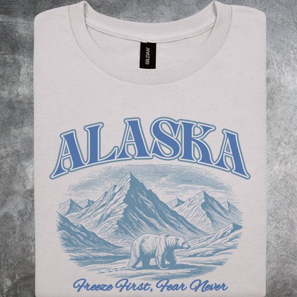 Alaska Mountain Bear Graphic Tshirt Freeze First Fear Never Outdoor Shirt - Picture 2 of 6